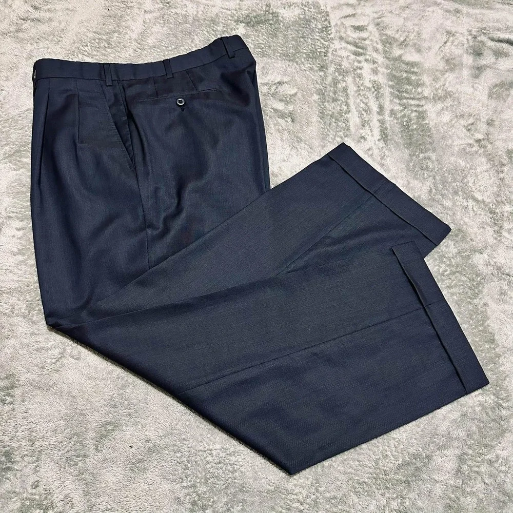 ERMENEGILDO ZEGNA Suit Pants Men's 36R Blue Wool Pleated Cuffed Tailored Romania